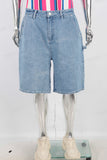Blue patchwork digital print shorts