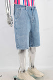 Blue patchwork digital print shorts