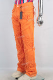 Orange damaged patchwork straicht jeans