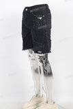 Black patchwork damaged embroidered shorts