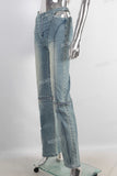 Blue straight patchwork jeans
