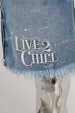 Blue paint splatters embroidered boot cut shorts