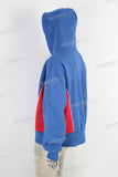 Blue large digital print patchwork hoodie