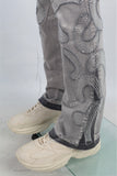 Grey patchwork rhinestone jeans