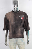 Acid wash sun faded raw hem T shirt men