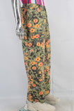 Digital print patchwork straight jeans