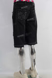 Black damaged patchwork laser shorts