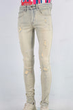 Yellow acid washed damaged skinny jeans