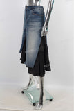 Women black patchwork denim skirt