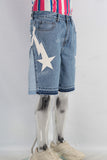 Blue patchwork boot cut shorts