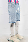 Blue patchwork boot cut shorts