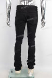 Black embroidery patchwork damaged jeans
