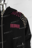 Black embroidered rhinestone patchwork hooded jacket
