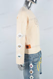 Yellow screen orint jewel on the patch raw hem t shirt