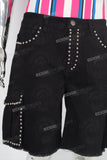 Black patchwork rhinestone laser shorts