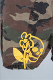 Camouflage patch damage denim shorts men