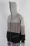 Grey patchwork zip up hooded jacket