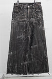 Black baggy acid washed raw hem jeans