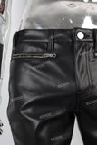 Black Flare Bottom Leather Jeans Men