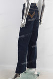 Blue cargo patchwork flare jeans women
