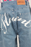 Blue patchwork digital print shorts