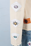 Yellow screen orint jewel on the patch raw hem t shirt
