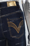 Blue cargo patchwork flare jeans women