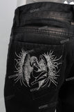 Black acid washed cargo stack jeans