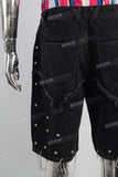 Black damaged rivet shorts