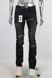 Black patchwork damaged boot cut jeans