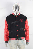Black and red patchwork embroidered hooded jacket men