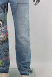 Blue straight screen printed jeans men