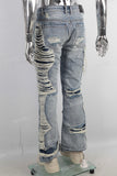 Blue damaged bell bottom jeans