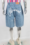 Blue patchwork digital print shorts