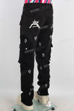 Black embroidered patchwork cargo jeans