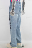 Blue screen print straight jeans