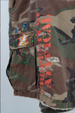 Camouflage patch damage denim shorts men