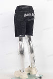 Black patchwork damaged embroidered shorts