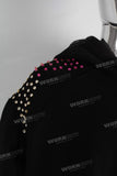 Black embroidered rhinestone patchwork hooded jacket