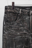 Black baggy acid washed raw hem jeans