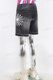 Black digital print boot cut short