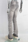 Grey patchwork rhinestone jeans