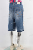 Blue rhinestone patchwork boot cut short