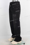 Black doubles layer damaged patchwork jeans