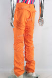 Orange damaged patchwork straicht jeans