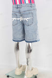 Blue patchwork boot cut shorts