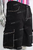 Black patchwork rhinestone laser shorts