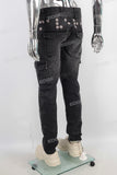 Black acid washed embroidered cargo jeans