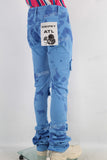 Blue damaged skinny stack jeans
