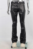 Black Flare Bottom Leather Jeans Men